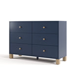California midnight blue with driftwood 6 drawer dresser angle view