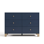 California midnight blue with driftwood 6 drawer dresser front view