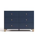 California midnight blue with driftwood 6 drawer dresser front view