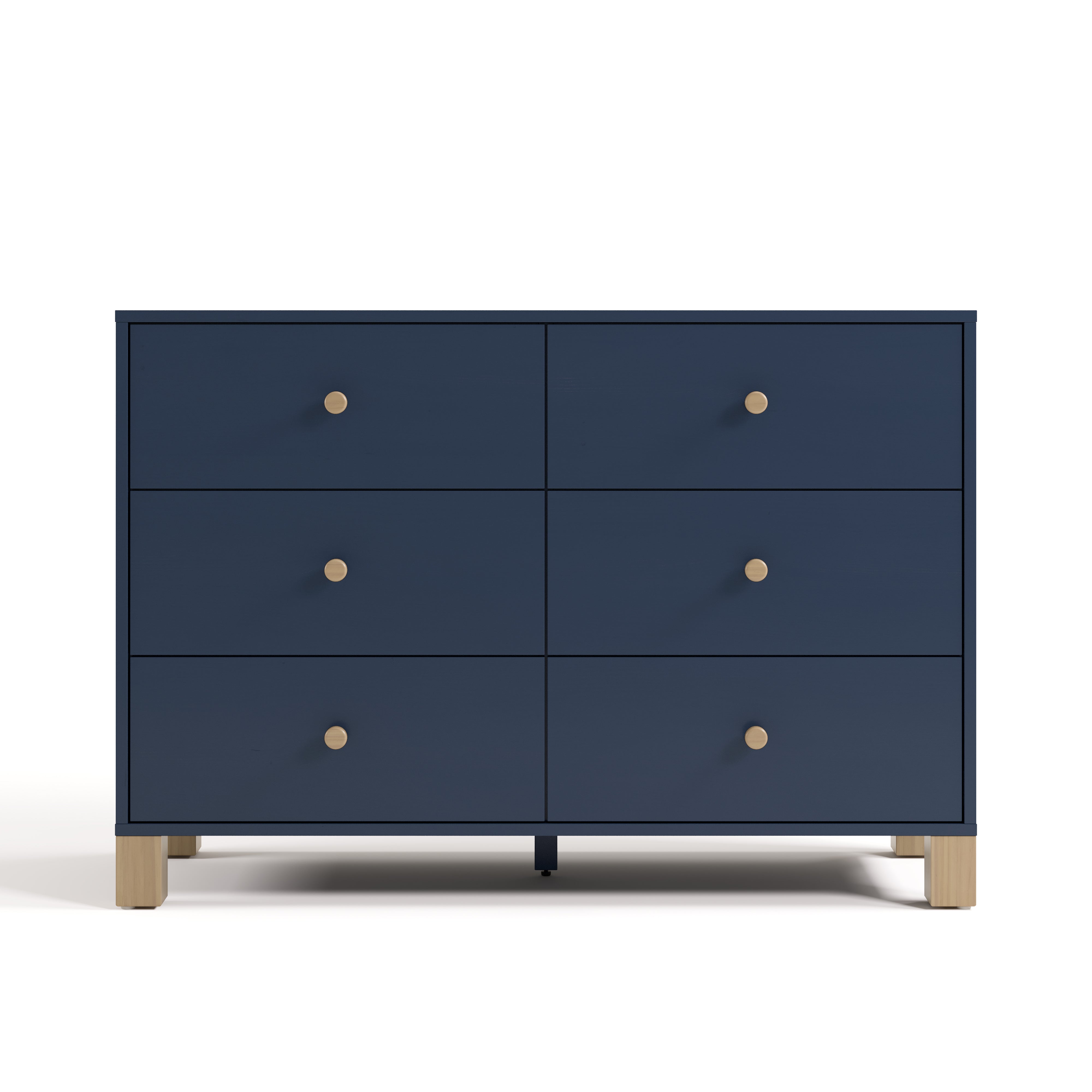 California midnight blue with driftwood 6 drawer dresser front view