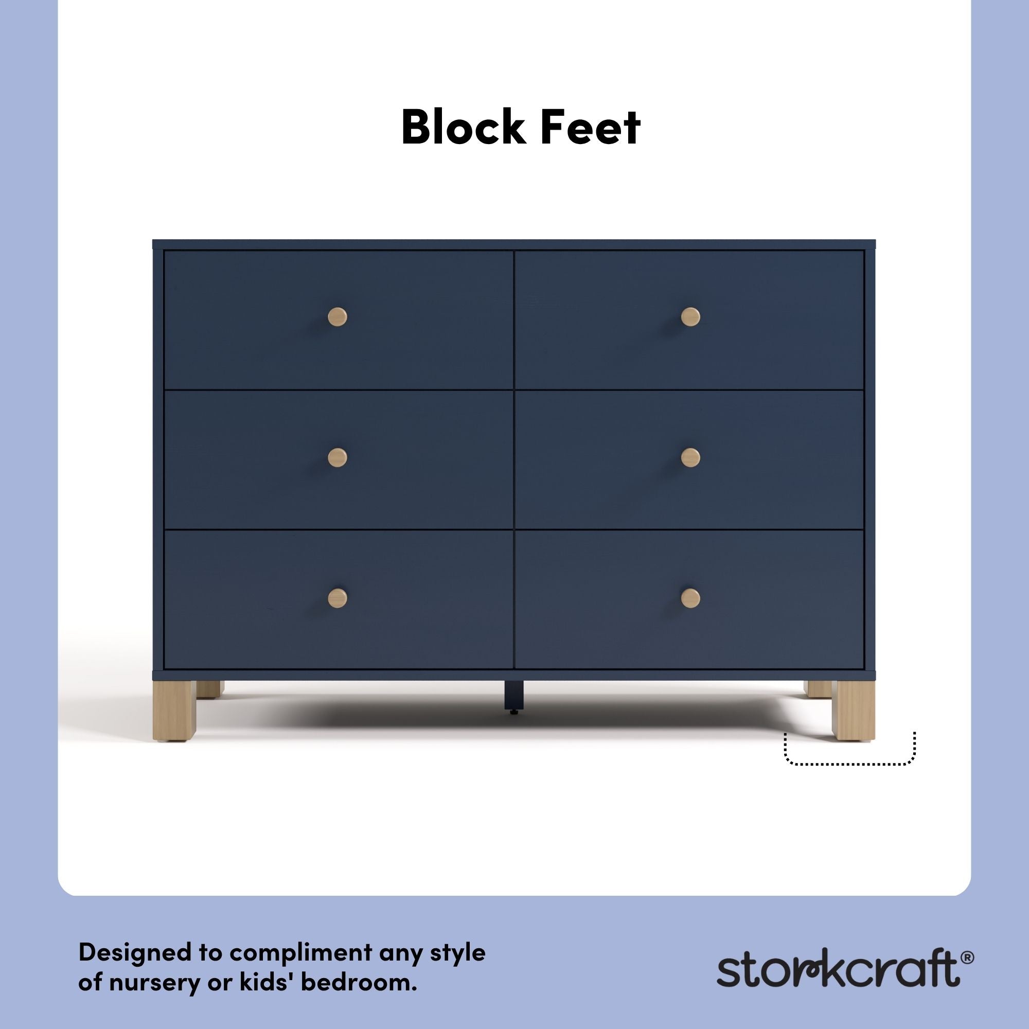 California midnight blue with driftwood 6 drawer dresser style callout