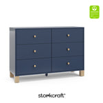 California midnight blue with driftwood 6 drawer dresser with GGG certification logo on top right