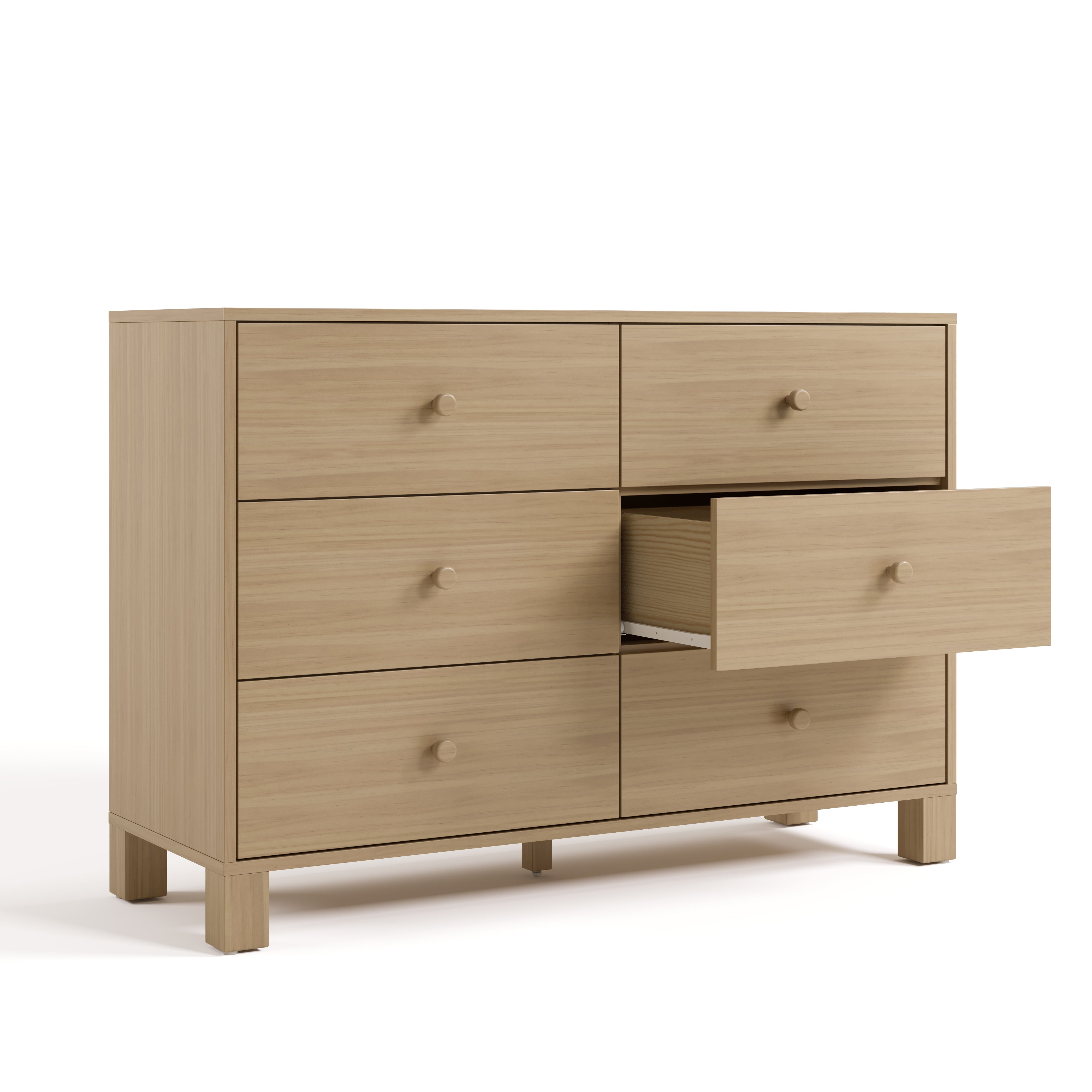 6 Drawer Dresser angled view with middle right drawer open (Driftwood)
