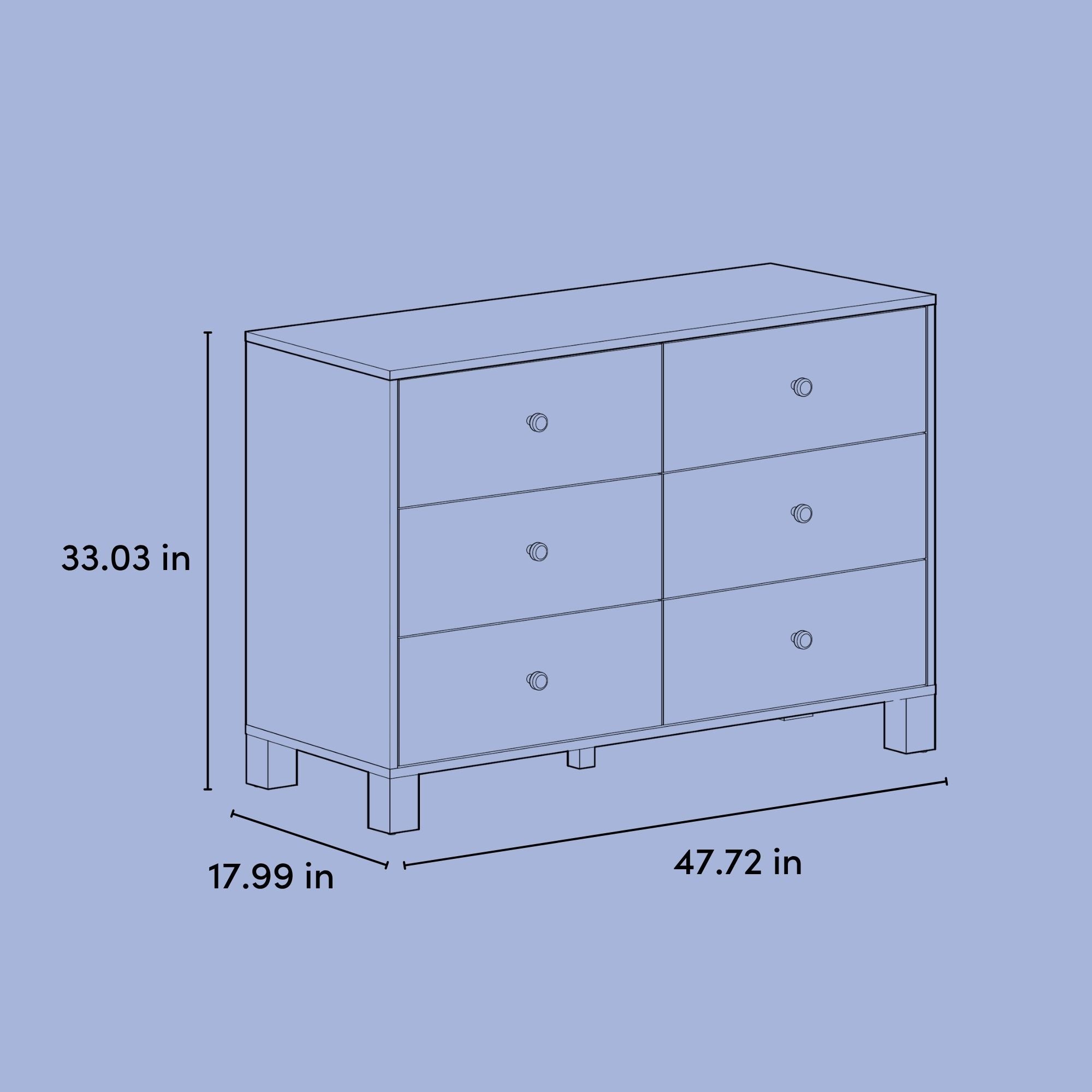 California 6 drawer dresser drawing with dimensions