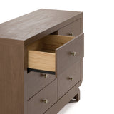 Santorini hazelnut 6 drawer dresser with top left drawer close up view of top left drawer open