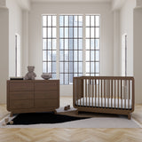 Santorini hazelnut 6 drawer dresser in nursery next to Santorini crib