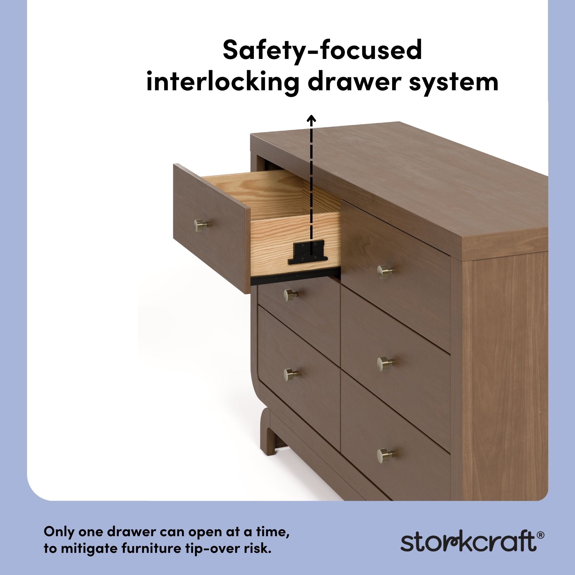 Santorini hazelnut 6 drawer double dresser interlocking drawer callout