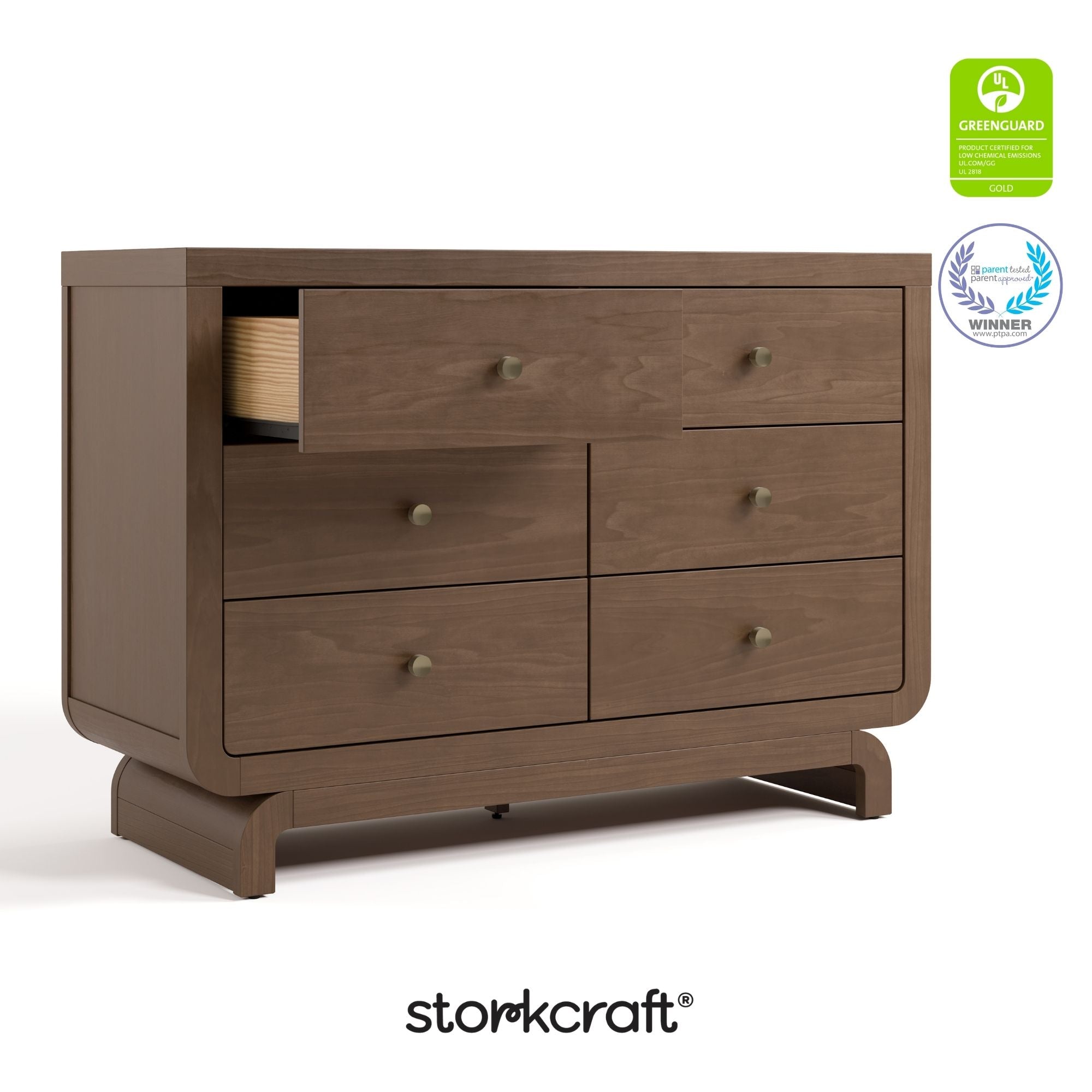 Santorini hazelnut 6 drawer double dresser with GGG and PTPA logos on top right