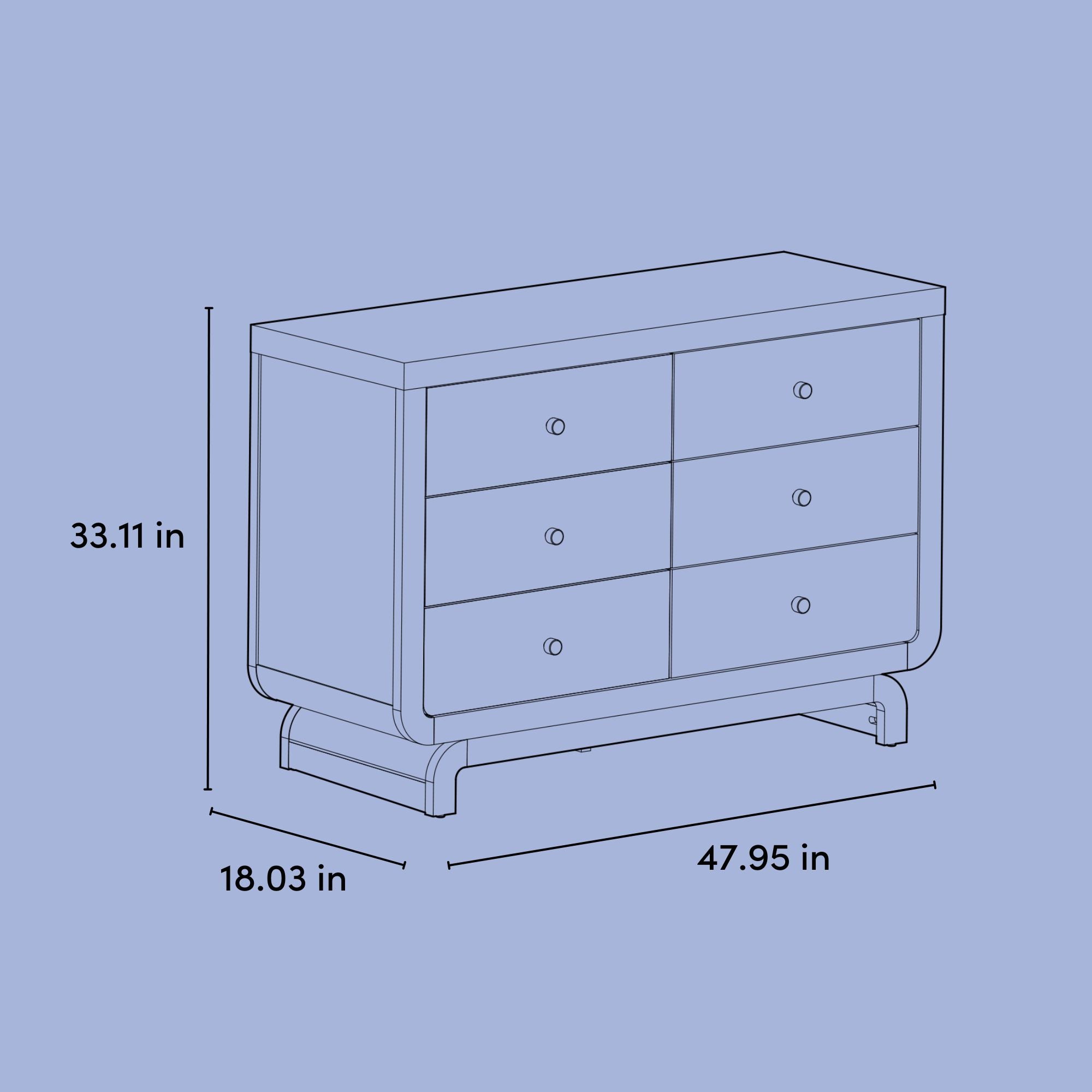 Santorini 6 drawer dresser drawing with dimensions