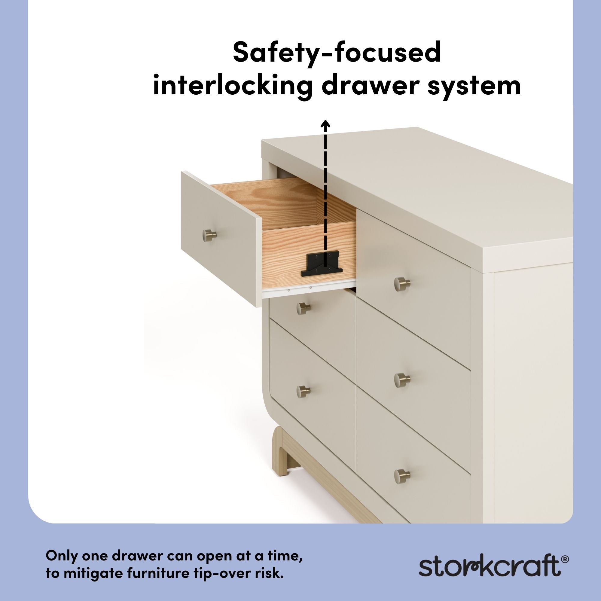 Santorini frosted oat with driftwood 6 drawer double dresser interlocking drawer callout