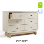 Santorini frosted oat with driftwood 6 drawer double dresser with GGG and PTPA logos on top right