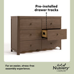 Casablanca hazelnut 6 drawer dresser pre-installed drawer tracks callout