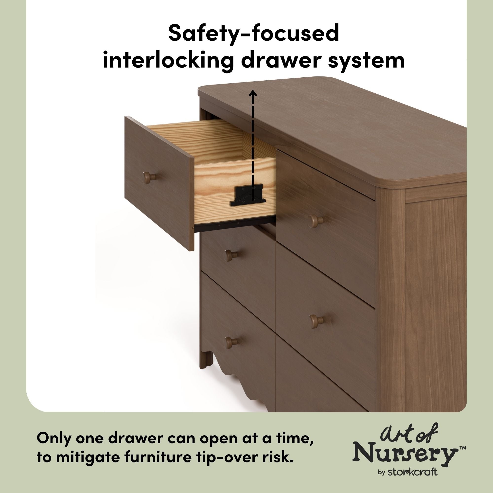 Casablanca hazelnut 6 drawer dresser interlocking drawers callout