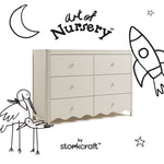 Casablanca frosted oat 6 drawer dresser with black doodles overlaid on image