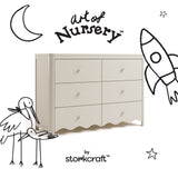 Casablanca frosted oat 6 drawer dresser with black doodles overlaid on image