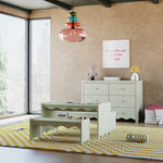 Casablanca sage bench and table set in kids room next to dresser