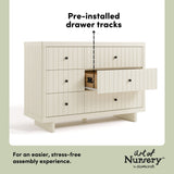 Kyoto frosted oat 6 drawer dresser pre-installed drawer tracks callout