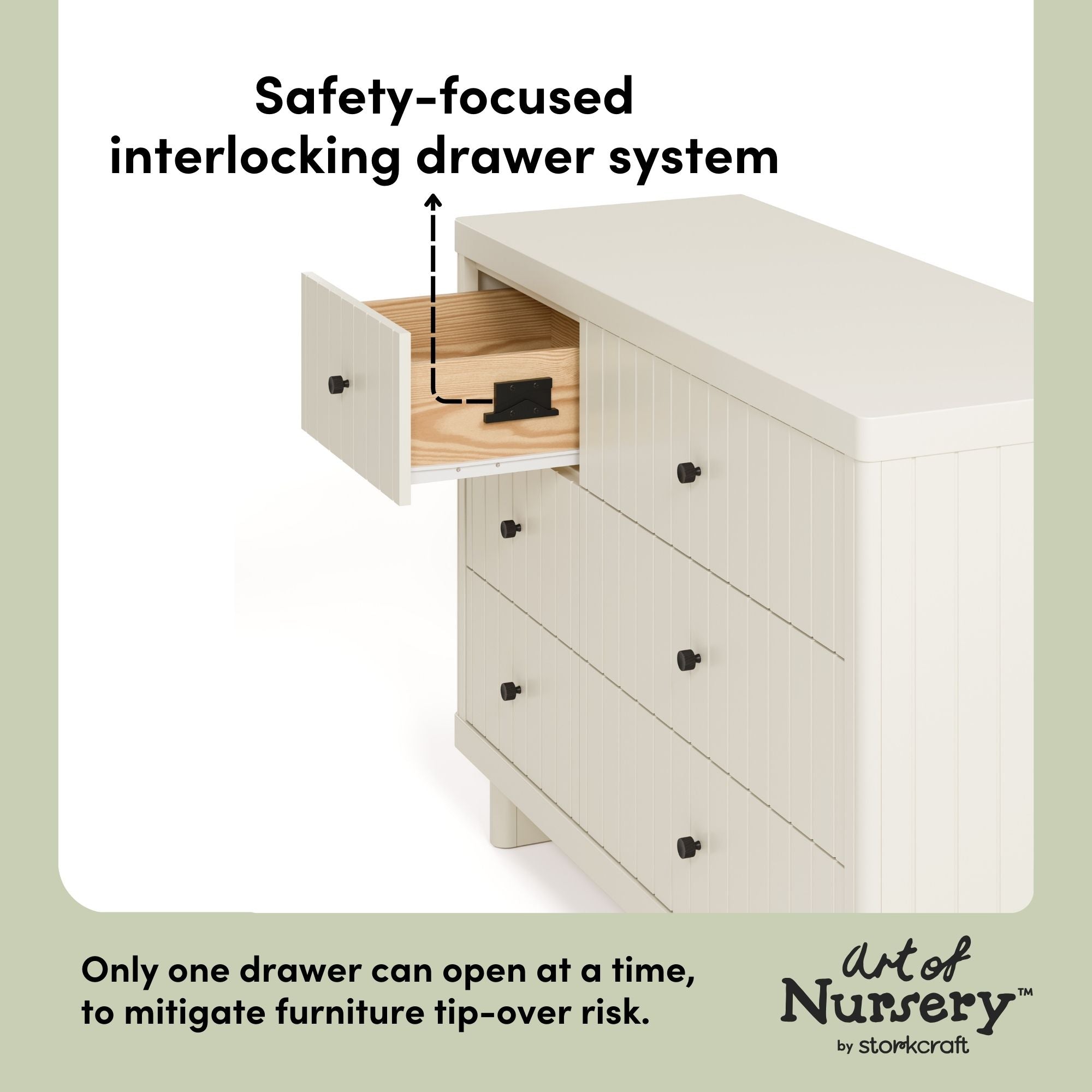 Kyoto frosted oat 6 drawer dresser interlocking drawers callout