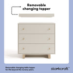 Texas frosted oat with driftwood 3 drawer chest with changing topper removable topper callout