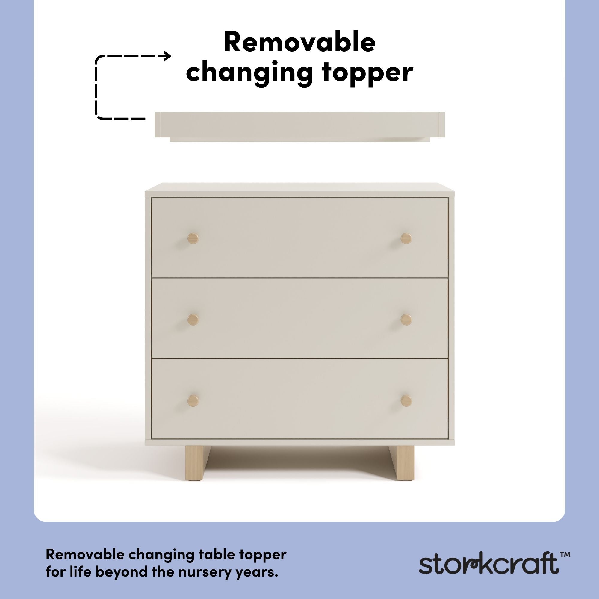 Texas frosted oat with driftwood 3 drawer chest with changing topper removable topper callout