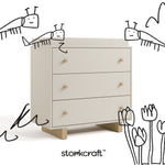 Texas frosted oat with driftwood 3 drawer chest with changing topper with black doodles overlaid on image