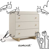 Texas frosted oat with driftwood 3 drawer chest with changing topper with black doodles overlaid on image