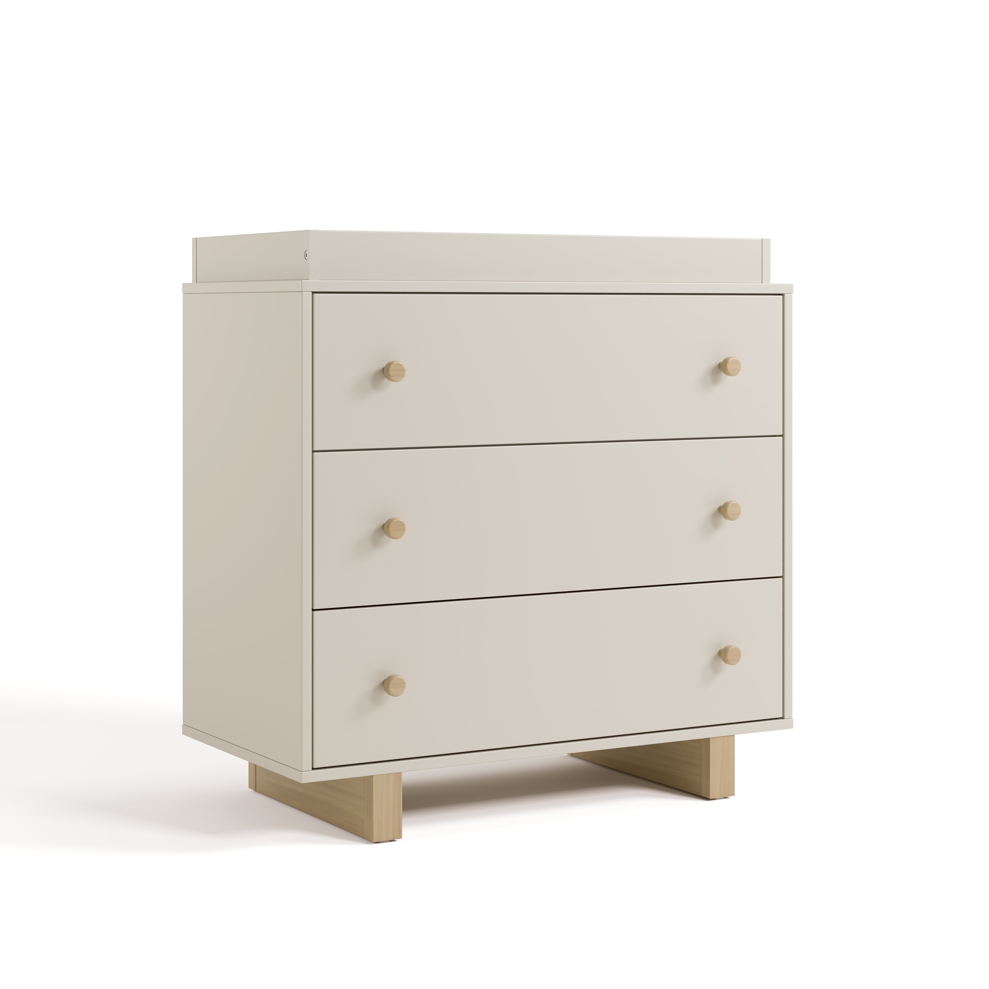 Texas frosted oat with driftwood 3 drawer chest with changing topper angle view