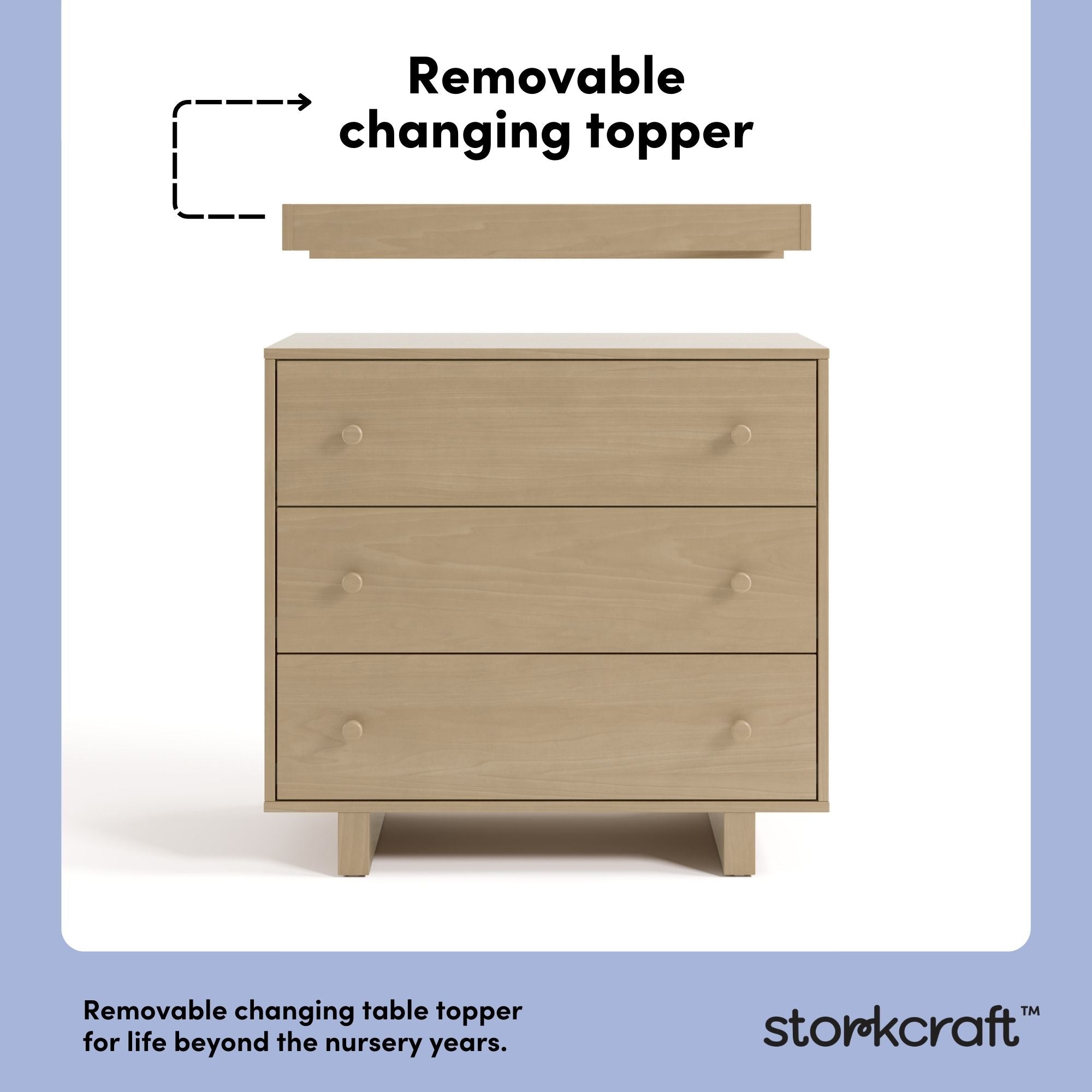 Texas driftwood 3 drawer chest with changing topper removable topper callout
