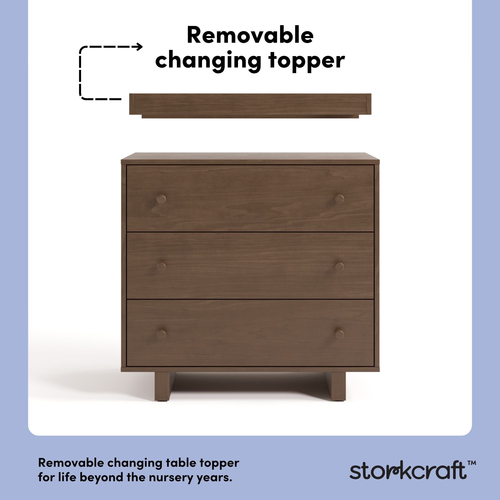 Texas hazelnut 3 drawer chest with changing topper removable topper callout