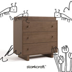 Texas hazelnut 3 drawer chest with changing topper with black doodles overlaid on image