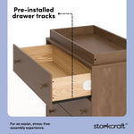 Texas hazelnut 3 drawer chest with changing topper pre-installed drawer tracks callout