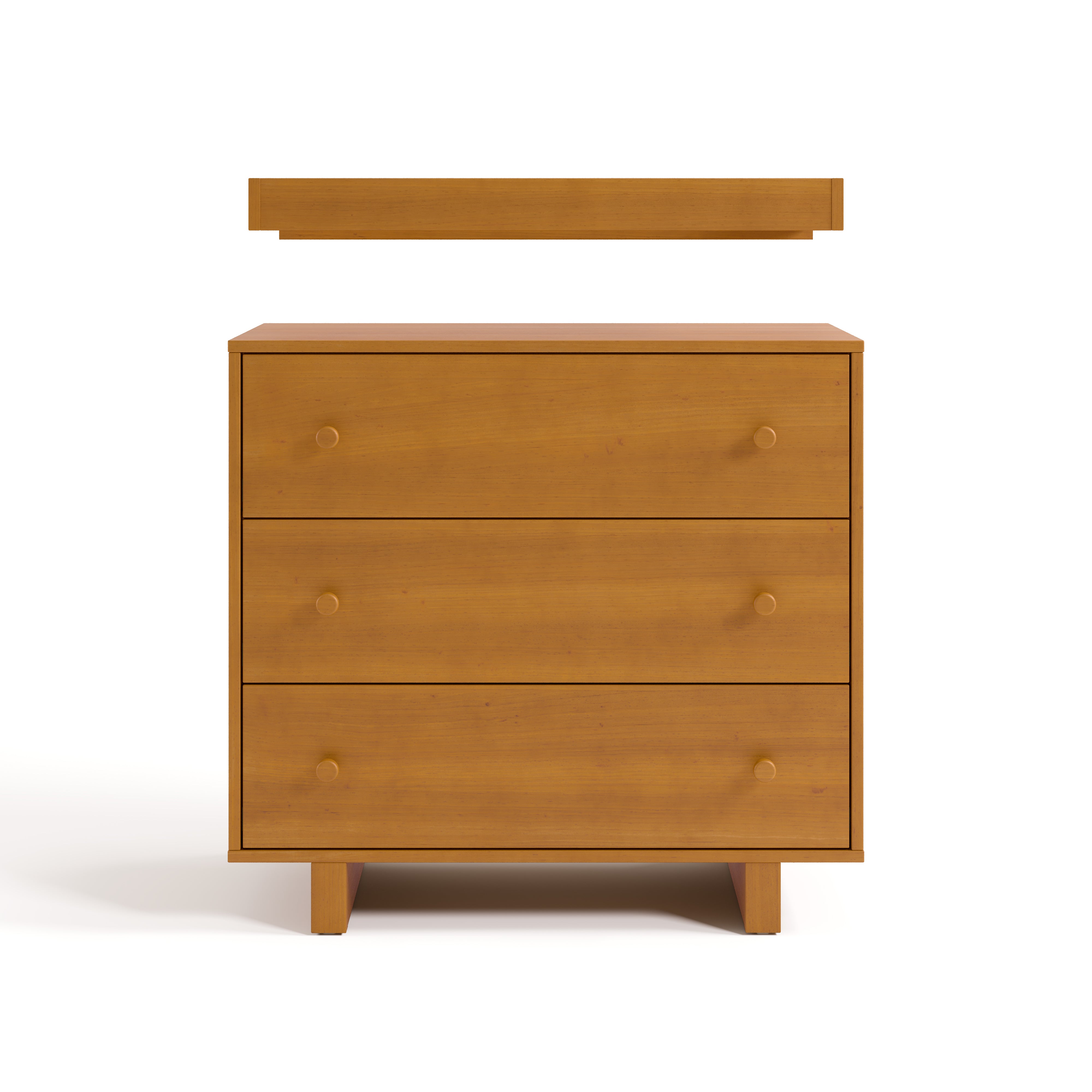 Texas almond 3 drawer chest with changing topper front view