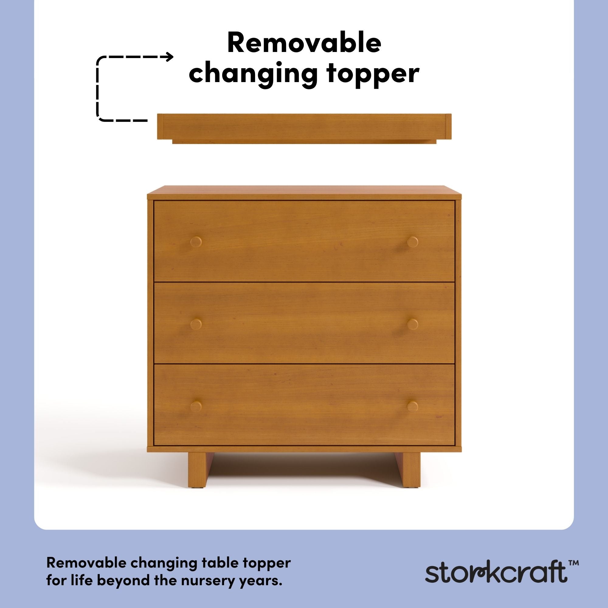 Texas almond 3 drawer chest with changing topper removable topper callout