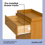 Texas almond 3 drawer chest with changing topper pre-installed drawer tracks callout