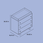 Texas 3 drawer chest with changing topper drawing with dimensions
