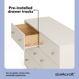 Texas frosted oat with driftwood 6 drawer dresser pre-installed drawer tracks callout