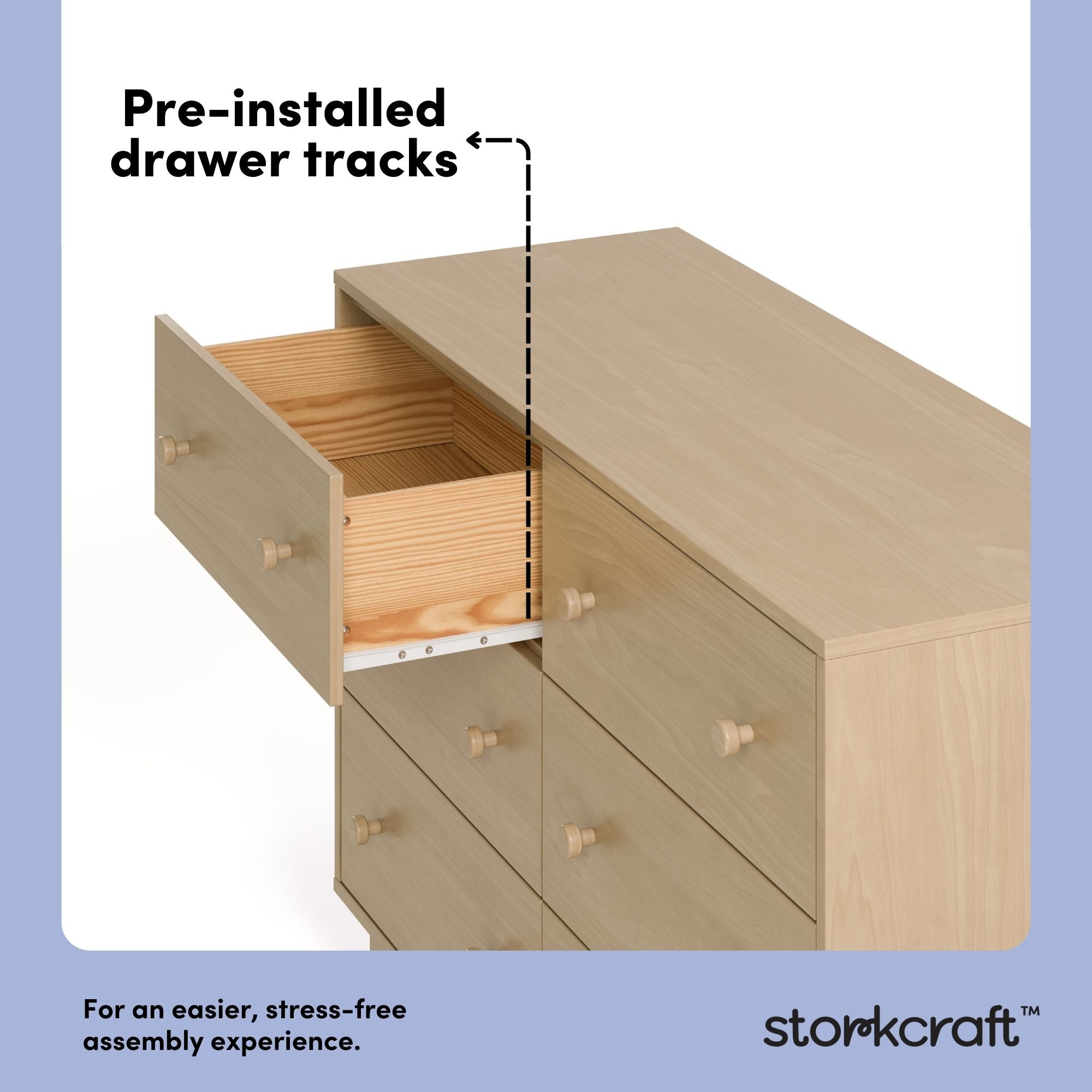 Texas driftwood 6 drawer dresser pre-installed drawer tracks callout