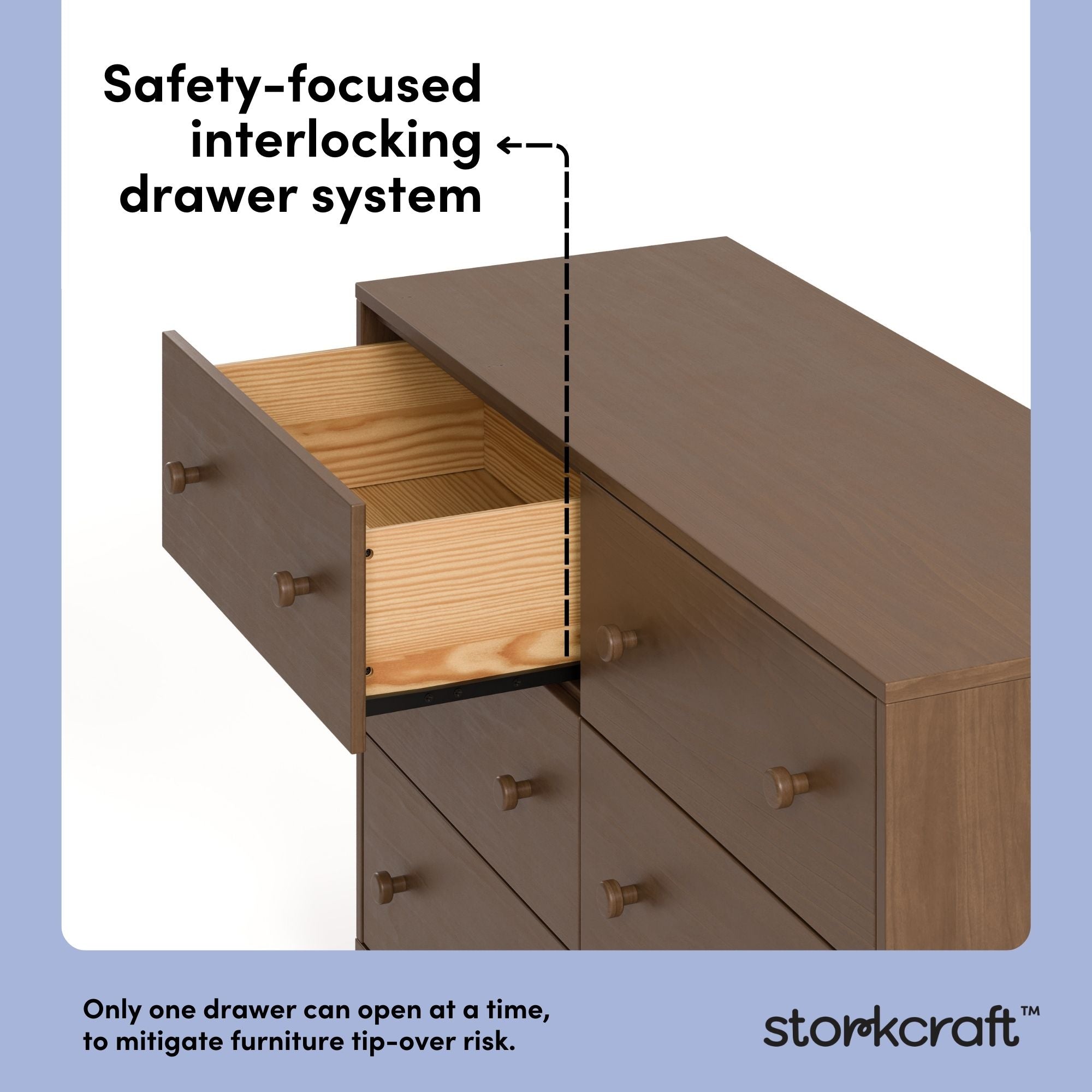 Texas hazelnut 6 drawer dresser interlocking drawers callout