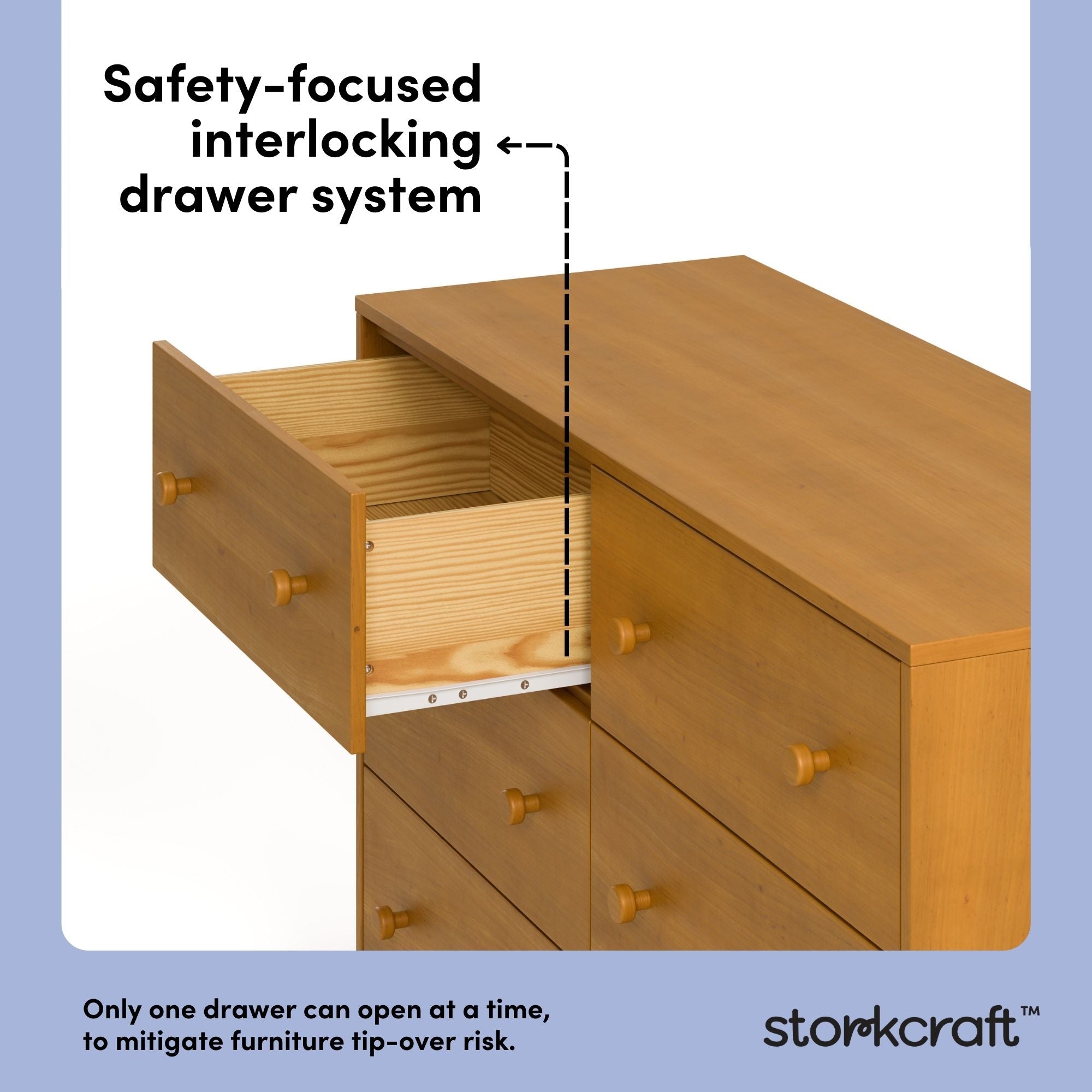 Texas almond 6 drawer dresser interlocking drawers callout