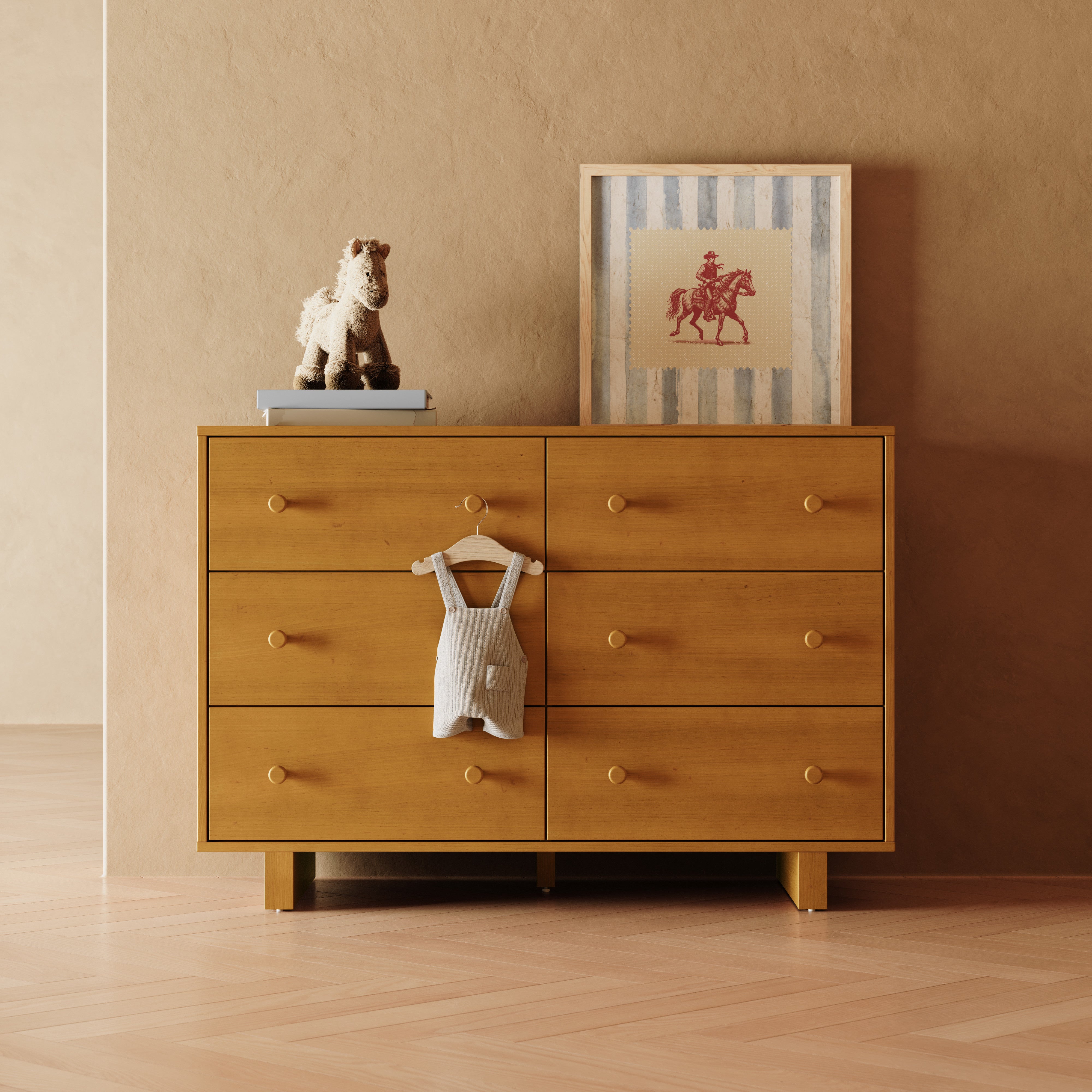Texas almond 6 drawer dresser in a nursery