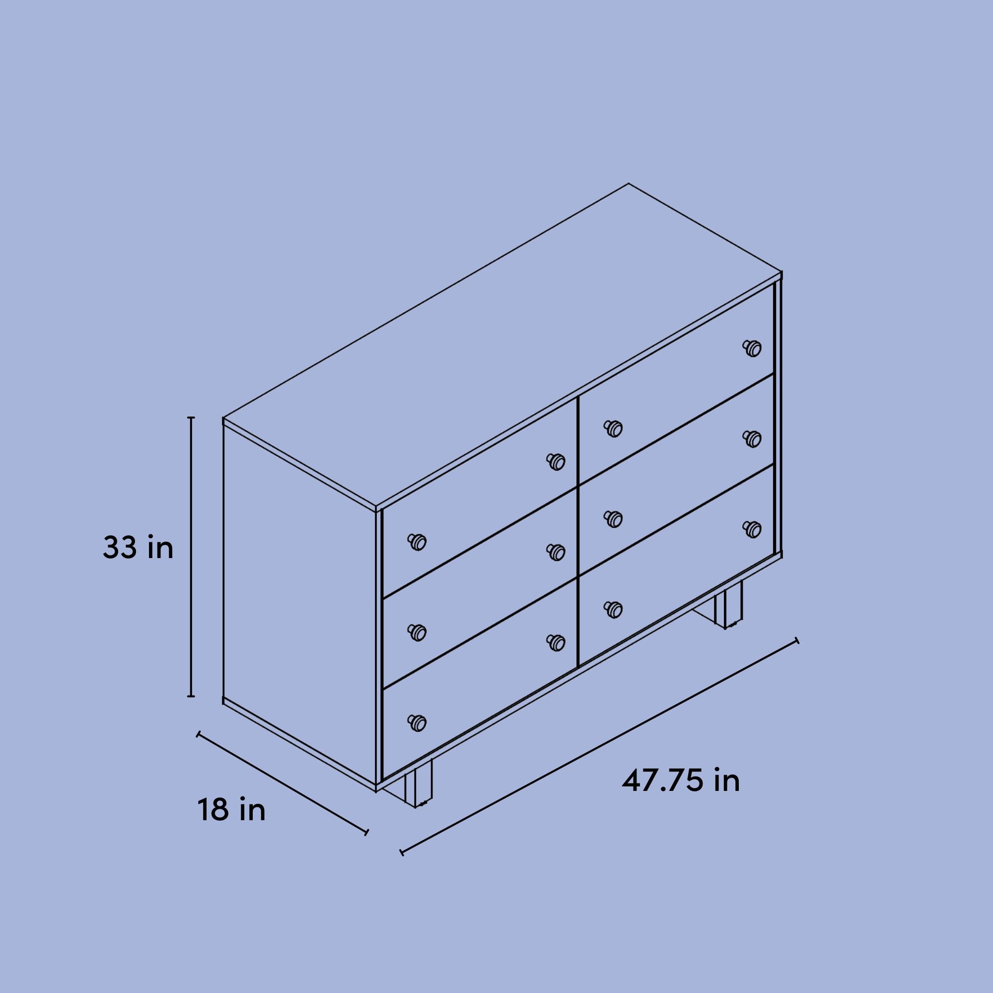 Texas 6 drawer dresser drawing with dimensions