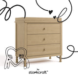 Rio driftwood 3 drawer chest with changing topper with black doodles overlaid on image