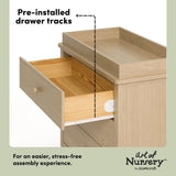 Rio driftwood 3 drawer chest with changing topper pre-installed drawer tracks callout