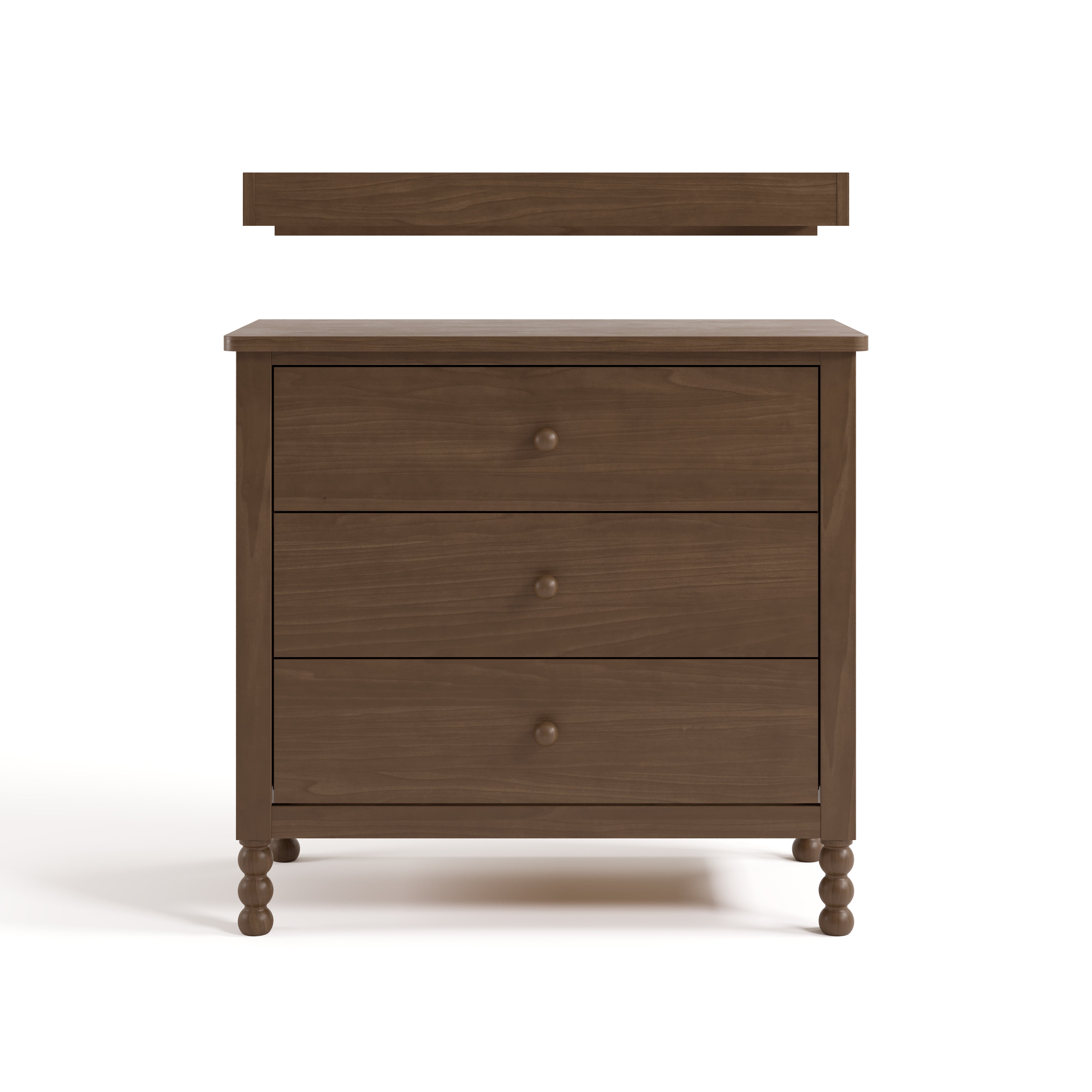 Rio hazelnut 3 drawer chest with changing topper front view