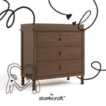 Rio hazelnut 3 drawer chest with changing topper with black doodles overlaid on image