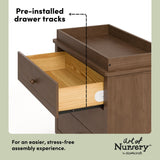 Rio hazelnut 3 drawer chest with changing topper pre-installed drawer tracks callout