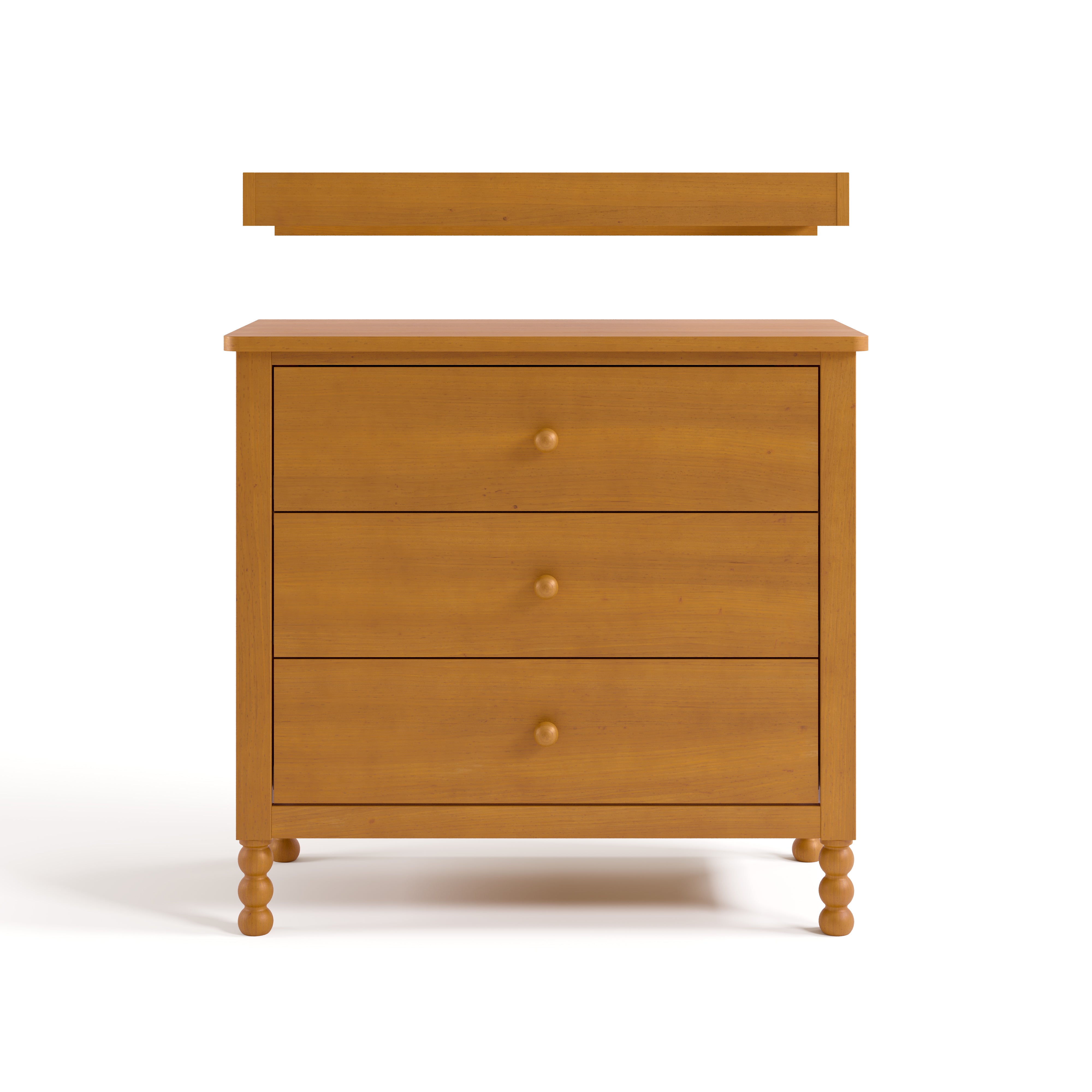 Rio almond 3 drawer chest with changing topper front view