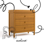 Rio almond 3 drawer chest with changing topper with black doodles overlaid on image