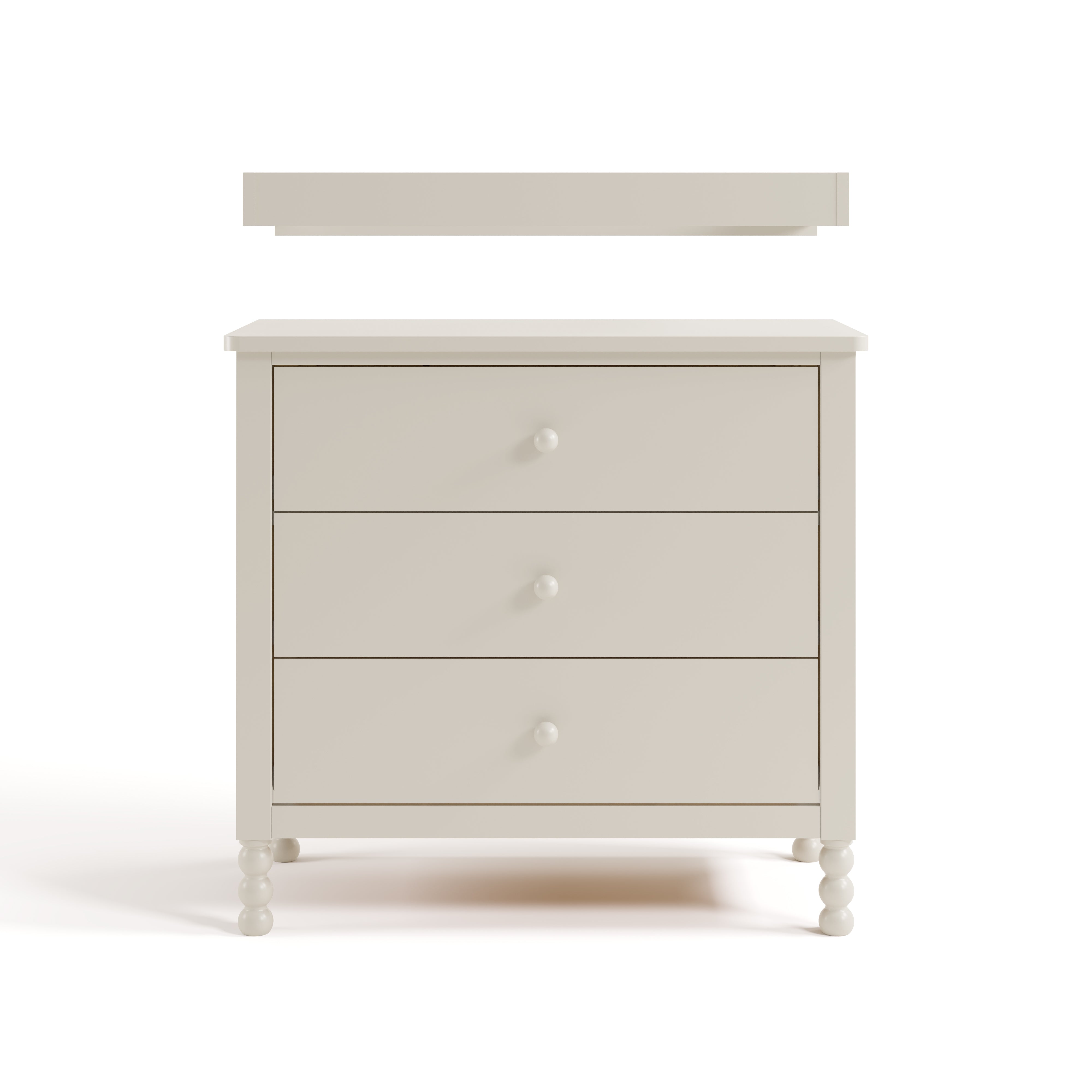 Rio frosted oat 3 drawer chest with changing topper front view