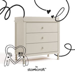 Rio frosted oat 3 drawer chest with changing topper with black doodles overlaid on image